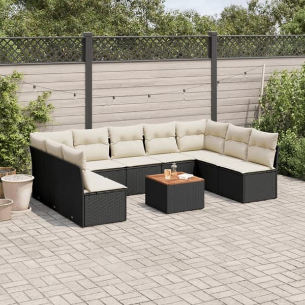 vidaXL sofasæt til haven 10 dele med hynder polyrattan sort