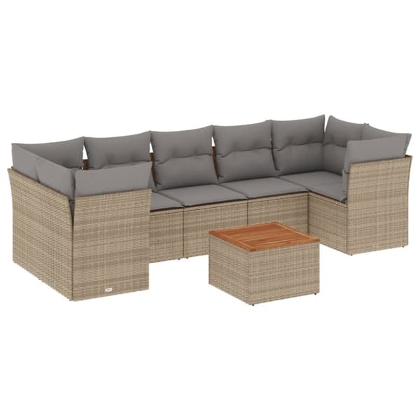 vidaXL havesofasæt 8 dele med hynder polyrattan beige