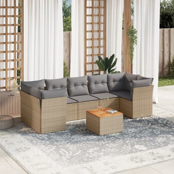 vidaXL havesofasæt 8 dele med hynder polyrattan beige