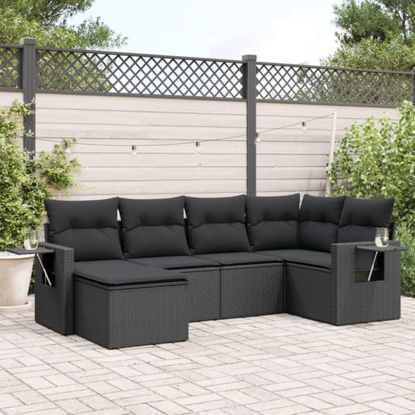 vidaXL sofasæt til haven 6 dele med hynder polyrattan sort