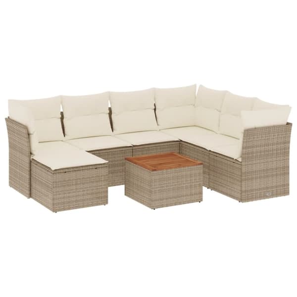 vidaXL sofasæt til haven 8 dele med hynder polyrattan beige