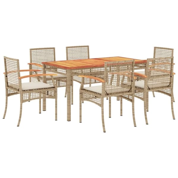 vidaXL Hagespisegruppe med puter 7 deler polyrotting beige