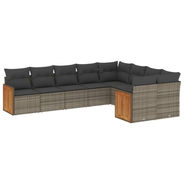 vidaXL sofasæt til haven 9 dele med hynder polyrattan grå