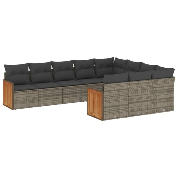 vidaXL sofasæt til haven 10 dele med hynder polyrattan grå