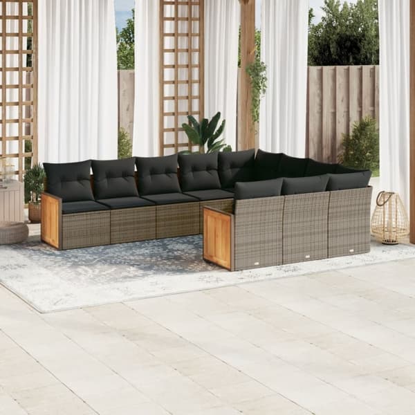 vidaXL sofasæt til haven 10 dele med hynder polyrattan grå