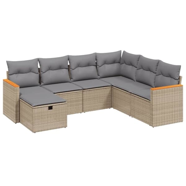 vidaXL havesofasæt 7 dele med hynder polyrattan beige