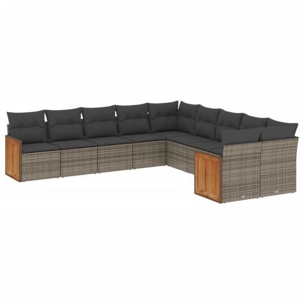 vidaXL sofasæt til haven 10 dele med hynder polyrattan grå