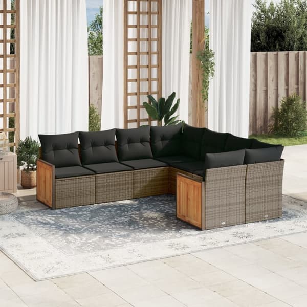 vidaXL sofasæt til haven 8 dele med hynder polyrattan grå