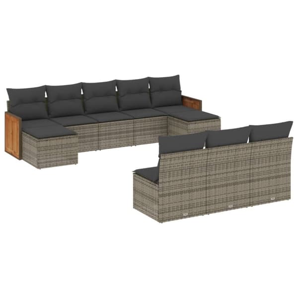 vidaXL sofasæt til haven 10 dele med hynder polyrattan grå