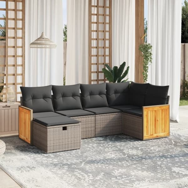 vidaXL sofasæt til haven 6 dele med hynder polyrattan grå