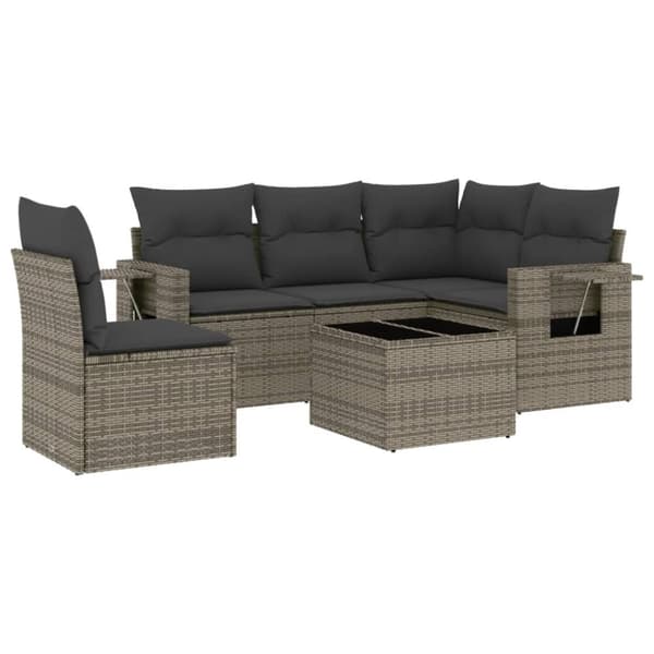 vidaXL sofasæt til haven 6 dele med hynder polyrattan sort