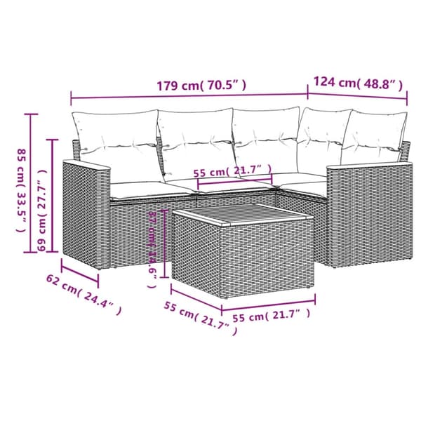 vidaXL havesofasæt 5 dele med hynder polyrattan beige