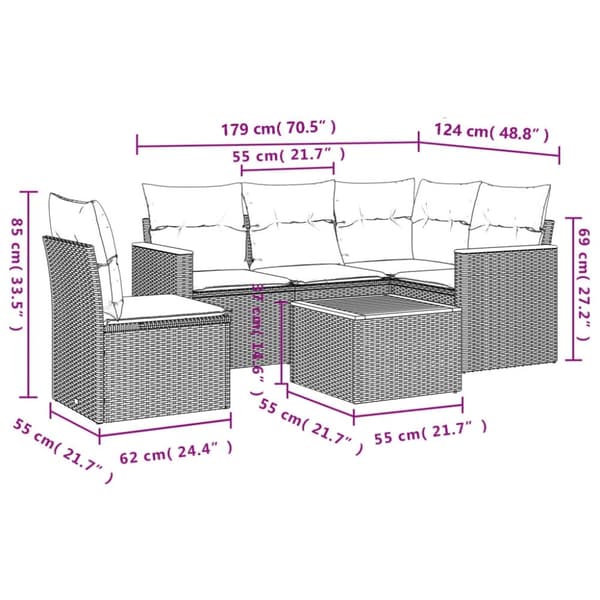 vidaXL havesofasæt 6 dele med hynder polyrattan beige