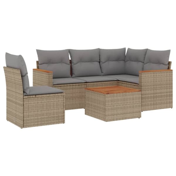 vidaXL havesofasæt 6 dele med hynder polyrattan beige