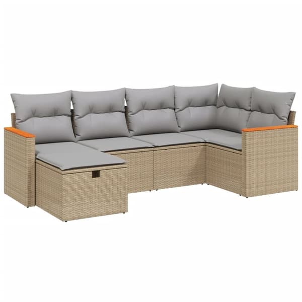 vidaXL havesofasæt 6 dele med hynder polyrattan beige