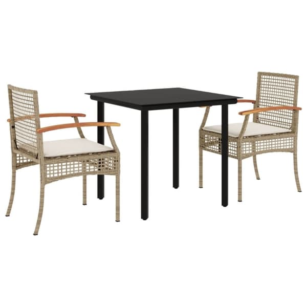 vidaXL Hagespisegruppe med puter 3 deler beige polyrotting