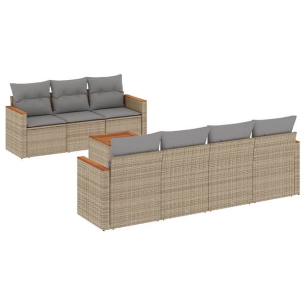 vidaXL havesofasæt 8 dele med hynder polyrattan beige