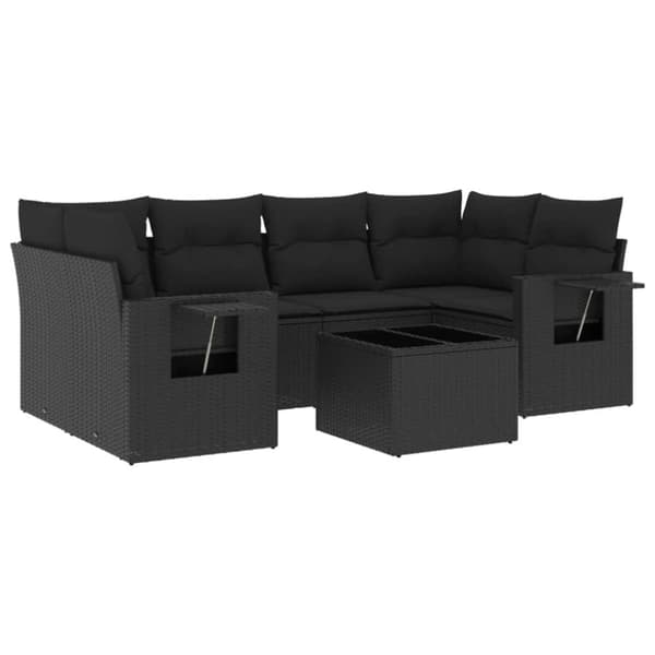 vidaXL sofasæt til haven 7 dele med hynder polyrattan sort