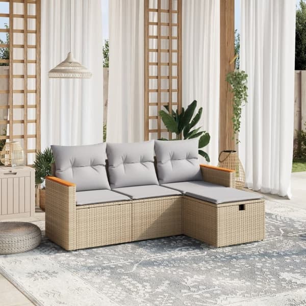 vidaXL sofasæt til haven 4 dele med hynder polyrattan beige