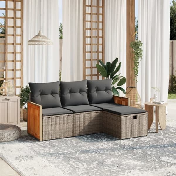 vidaXL sofasæt til haven 4 dele med hynder polyrattan grå
