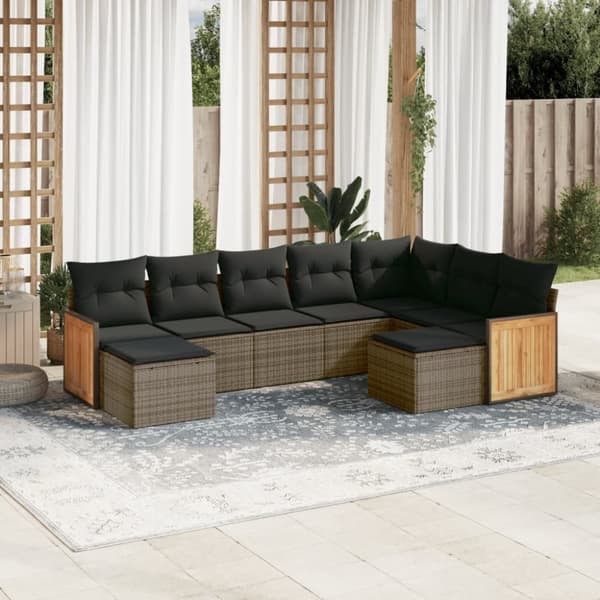 vidaXL sofasæt til haven 9 dele med hynder polyrattan grå