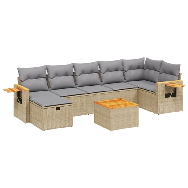 vidaXL havesofasæt 8 dele med hynder polyrattan beige