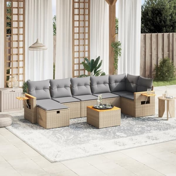 vidaXL havesofasæt 8 dele med hynder polyrattan beige