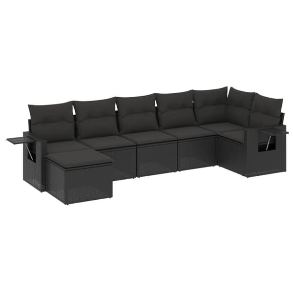 vidaXL sofasæt til haven 7 dele med hynder polyrattan sort