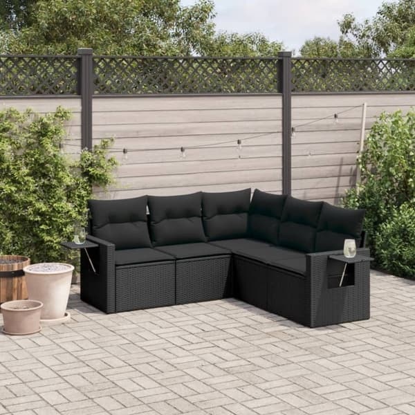 vidaXL sofasæt til haven 5 dele med hynder polyrattan sort