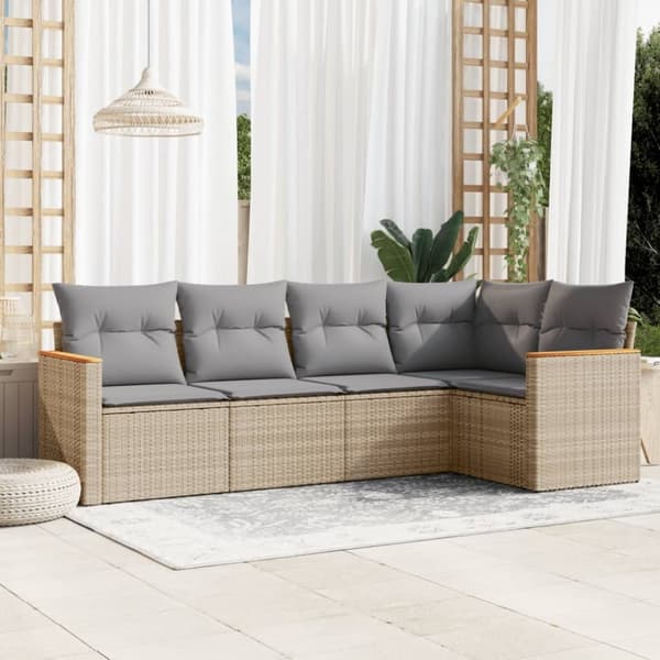 vidaXL havesofasæt 5 dele med hynder polyrattan beige