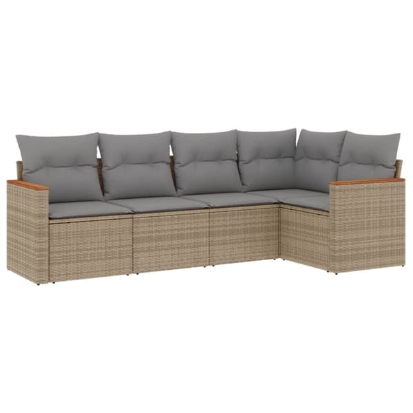 vidaXL havesofasæt 5 dele med hynder polyrattan beige
