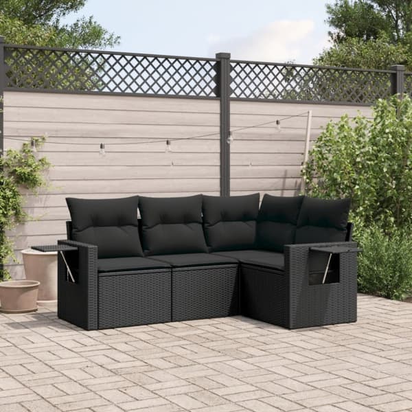 vidaXL sofasæt til haven 4 dele med hynder polyrattan sort