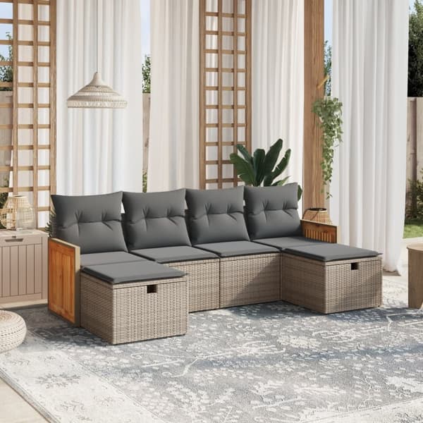 vidaXL sofasæt til haven 6 dele med hynder polyrattan grå