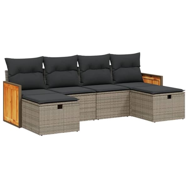 vidaXL sofasæt til haven 6 dele med hynder polyrattan grå