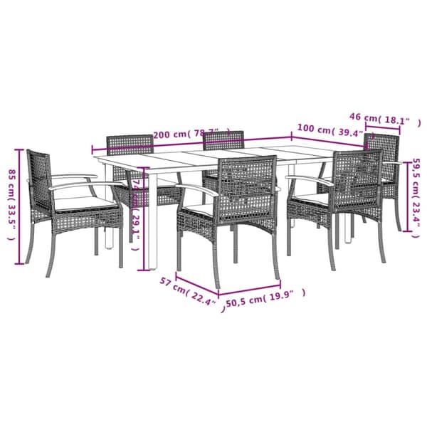 vidaXL Hagespisegruppe med puter 7 deler polyrotting beige