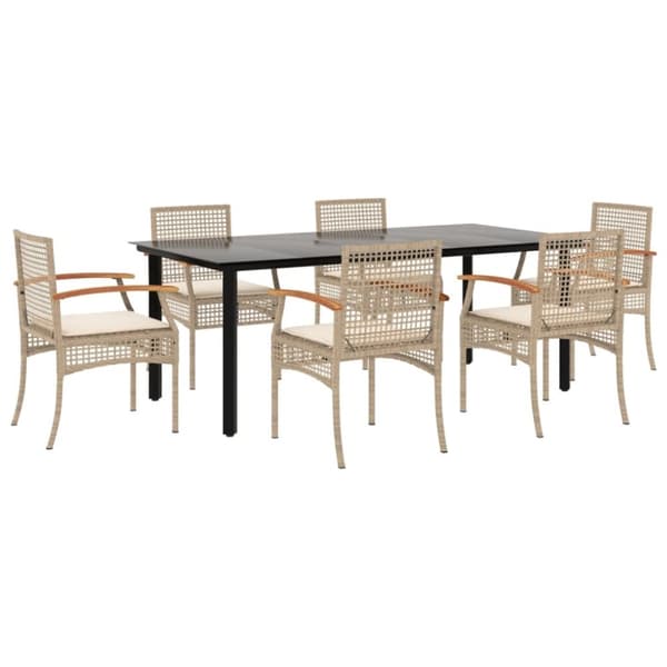 vidaXL Hagespisegruppe med puter 7 deler polyrotting beige