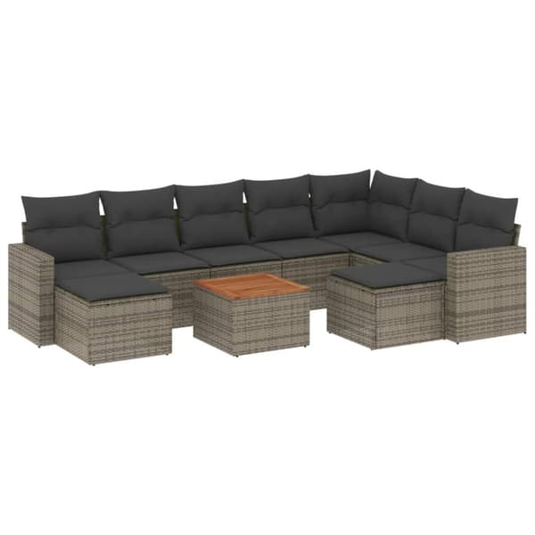 vidaXL sofasæt til haven 10 dele med hynder polyrattan grå