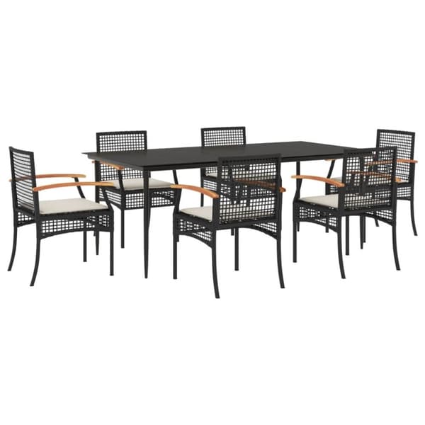 vidaXL Hagespisegruppe med puter 7 deler polyrotting svart