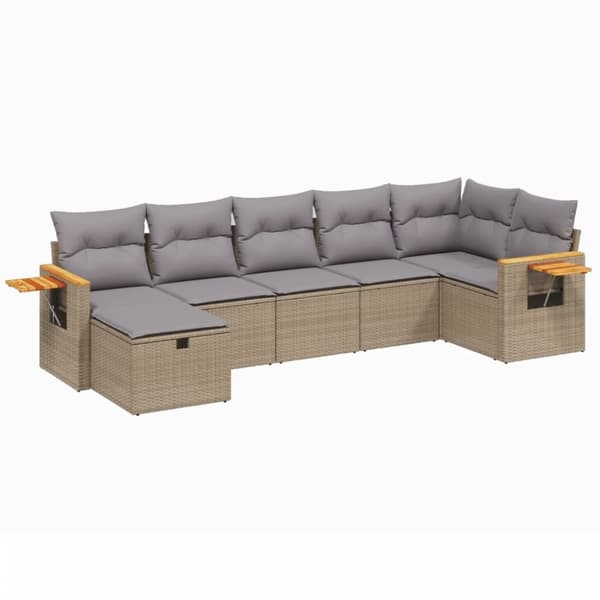 vidaXL havesofasæt 7 dele med hynder polyrattan beige