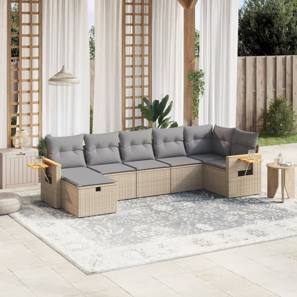 vidaXL Soffgrupp för trädgård med dynor 7 delar mixbeige konstrotting