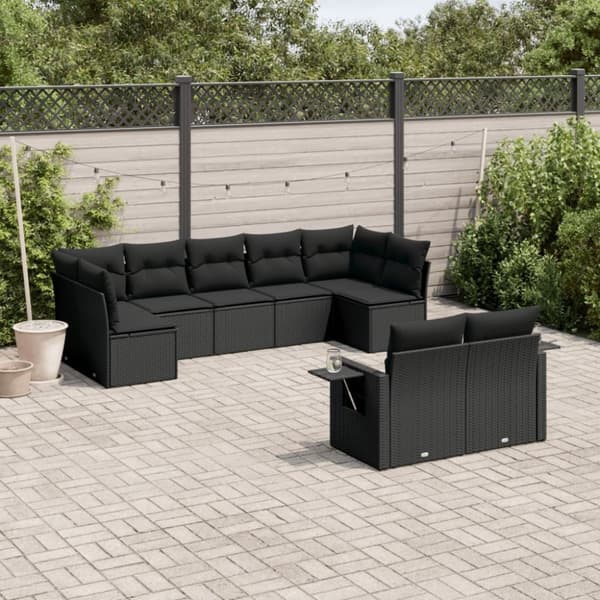 vidaXL sofasæt til haven 9 dele med hynder polyrattan sort