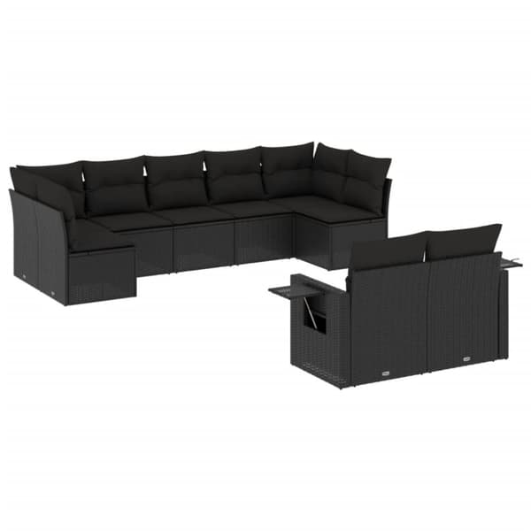 vidaXL sofasæt til haven 9 dele med hynder polyrattan sort