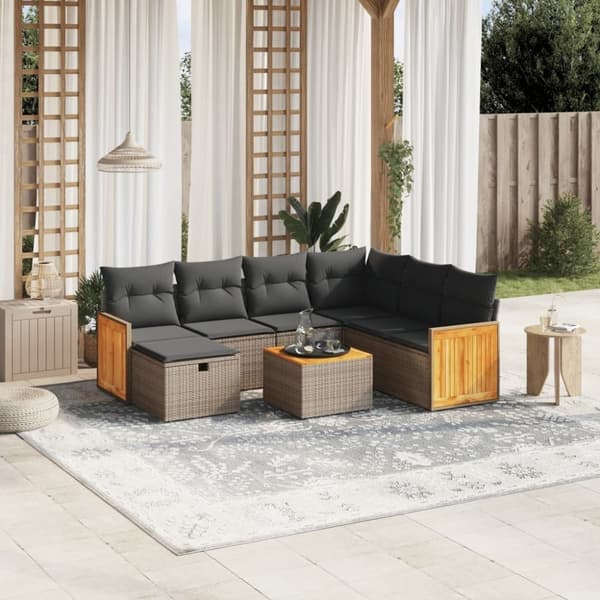 vidaXL sofasæt til haven 8 dele med hynder polyrattan grå