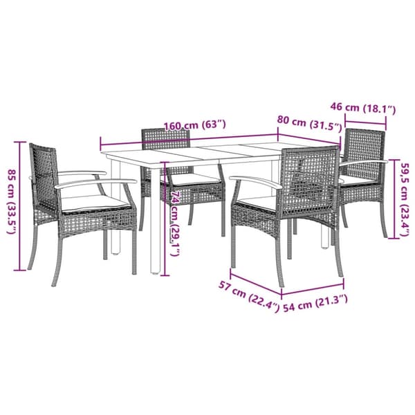 vidaXL Hagespisegruppe med puter 5 deler polyrotting beige