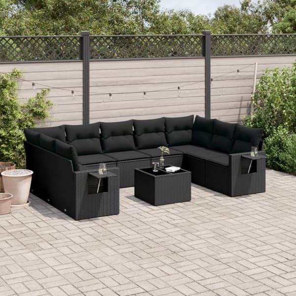 vidaXL sofasæt til haven 10 dele med hynder polyrattan sort