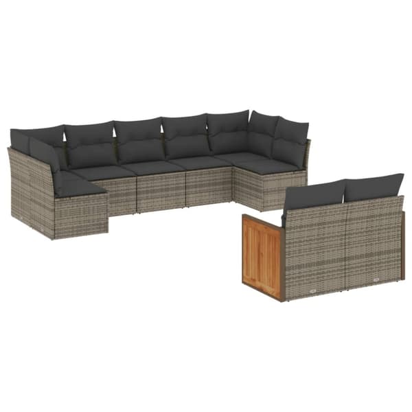 vidaXL sofasæt til haven 9 dele med hynder polyrattan grå