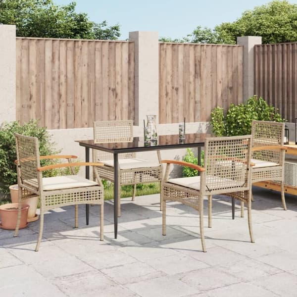 vidaXL Hagespisegruppe med puter 5 deler polyrotting beige