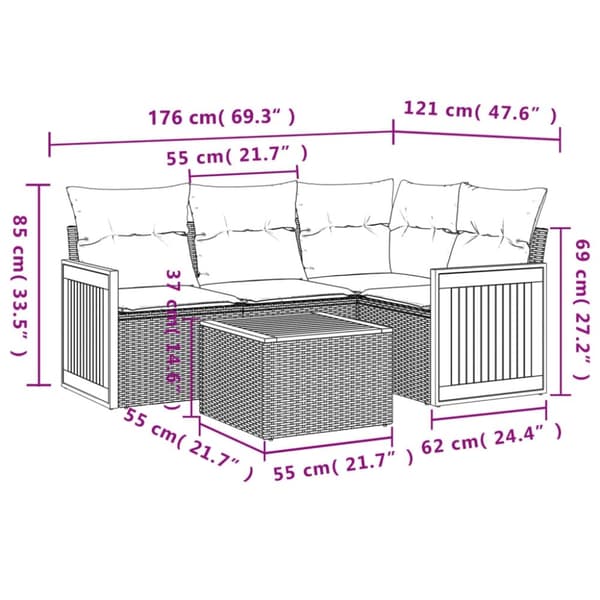 vidaXL sofasæt 5 dele med hynder polyrattan grå