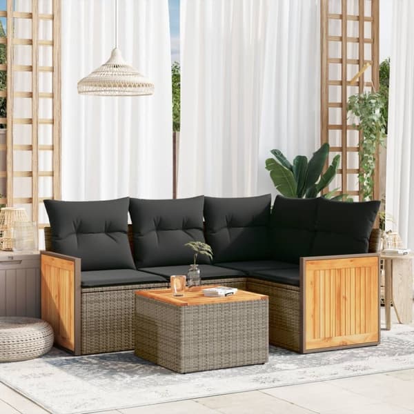 vidaXL sofasæt 5 dele med hynder polyrattan grå