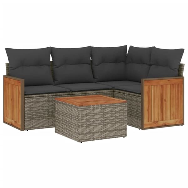 vidaXL sofasæt 5 dele med hynder polyrattan grå
